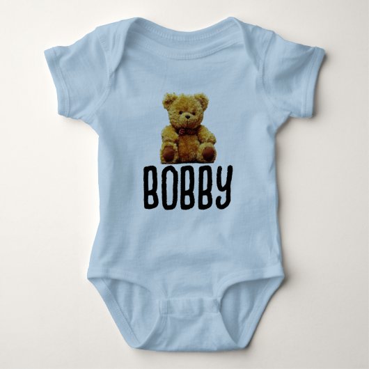 TEDDY BEAR & NAME BABY BOY BODYSUIT BABY STRAMPLER (Vorderseite)