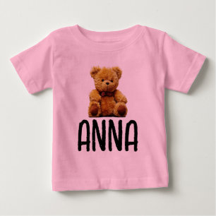 TEDDY BEAR & NAME GIRLS TODDLERS T - SHIRT