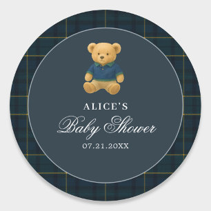 Teddy Bear Navy Blue Baby Dusche Runder Aufkleber