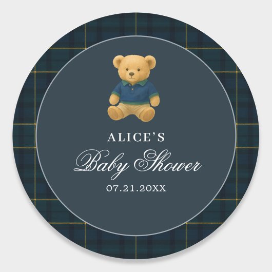 Teddy Bear Navy Blue Baby Dusche Runder Aufkleber