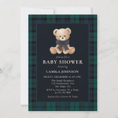 Teddy Bear Navy Plaid Baby Shower Invitation Einladung (Vorderseite)