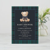 Teddy Bear Navy Plaid Baby Shower Invitation Einladung (Stehend Vorderseite)