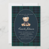Teddy Bear Navy Plaid Baby Shower Invitation Einladung (Vorderseite)