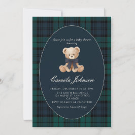 Teddy Bear Navy Plaid Baby Shower Invitation Einladung