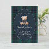 Teddy Bear Navy Plaid Baby Shower Invitation Einladung (Stehend Vorderseite)
