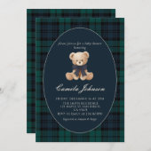 Teddy Bear Navy Plaid Baby Shower Invitation Einladung (Vorne/Hinten)