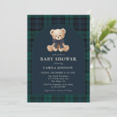 Teddy Bear Navy Plaid Baby Shower Invitation Einladung (Stehend Vorderseite)