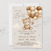 Teddy Bear Neutral Balloons Babydusche Einladung (Vorderseite)