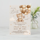 Teddy Bear Neutral Balloons Babydusche Einladung (Stehend Vorderseite)