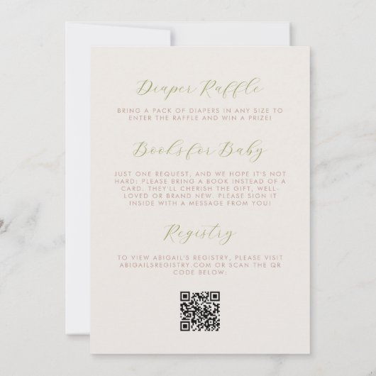 Teddy Bear Neutral Greenery QR Code Babydusche Einladung (Rückseite)