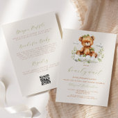 Teddy Bear Neutral Greenery QR Code Babydusche Einladung