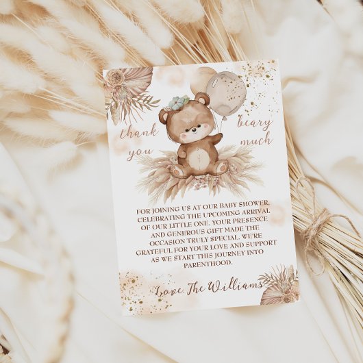 Teddy Bear Niedlich Beige Pampas Baby Dusche Dankeskarte