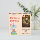 Teddy Bear Niedlich Erster Geburtstag Foto Einladu Einladung (Stehend Vorderseite)