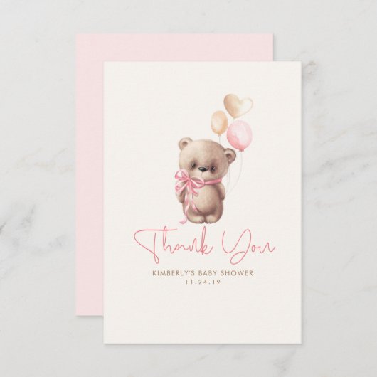 Teddy Bear Niedlich Girl Baby Dusche Vielen Dank Dankeskarte (Vorne/Hinten)