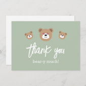Teddy Bear Niedlich Green Beary Much Baby Dusche Dankeskarte (Vorne/Hinten)