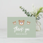 Teddy Bear Niedlich Green Beary Much Baby Dusche Dankeskarte (Stehend Vorderseite)