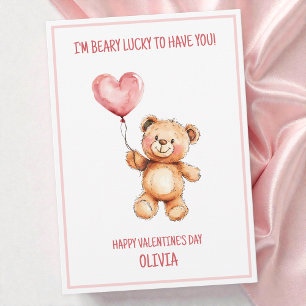 Teddy Bear Niedlich Kids Pink Happy Valentinstag Feiertagskarte