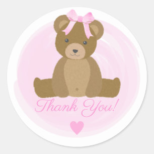 Teddy Bear Niedlich Pink Bow Baby Dusche Danke Cla Runder Aufkleber