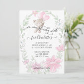 Teddy Bear Niedlich w Balloons Floral Baby Girl Du Einladung (Stehend Vorderseite)