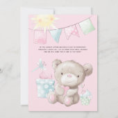 Teddy Bear Niedlich w Balloons Floral Baby Girl Du Einladung (Rückseite)