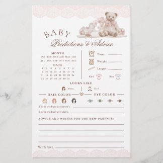 Teddy Bear Nursery Baby Shower Predictions Game