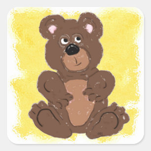 Teddy Bear O2 Gelber Hintergrund Quadratischer Aufkleber
