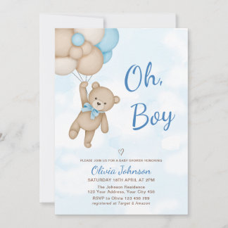 Teddy Bear Oh Boy Babyparty Einladung
