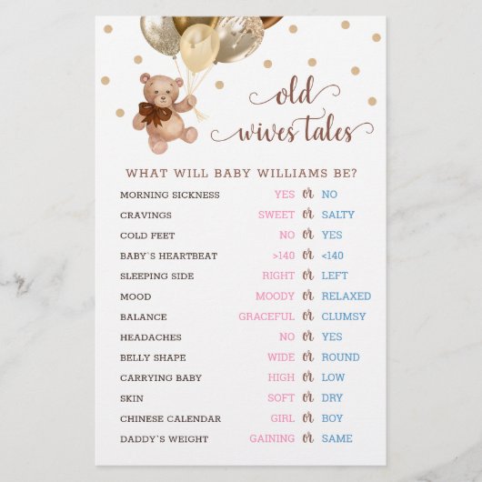 Teddy Bear Old Ehefrauen erzählt Gender Reveal Bab (Vorderseite)