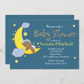 Teddy Bear on Moon BABY SHOWER Stars Einladung (Vorne/Hinten)