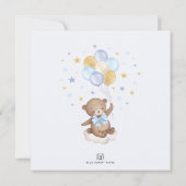 Teddy Bear on Moon Blue Gold Balloons Baby Boy Einladung (Rückseite)