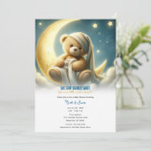 Teddy Bear on Moon Glow Stars Babydusche Einladung (Stehend Vorderseite)