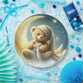 Teddy Bear on Moon Glow Stars Babydusche Pappteller (Party)