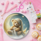 Teddy Bear on Moon Glow Stars Babydusche Pappteller (Party)