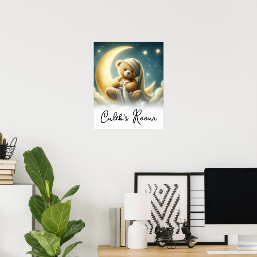 Teddy Bear on Moon Glow Stars Celestial Sky Poster (Heimbüro)