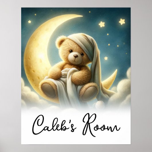 Teddy Bear on Moon Glow Stars Celestial Sky Poster (Vorne)