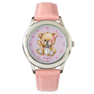 Teddy Bear on Pink Background Armbanduhr