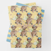 Teddy Bear on Scooter, Strip, Balloons Geschenkpapier Set (Beispiel)