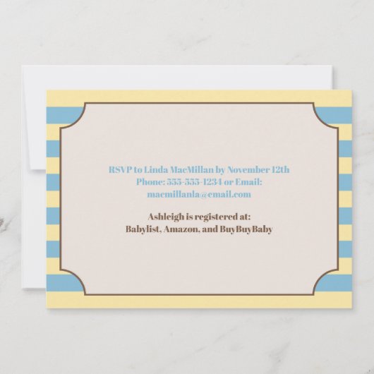 Teddy Bear on Scooter, Striping Baby Shooter Einladung (Rückseite)