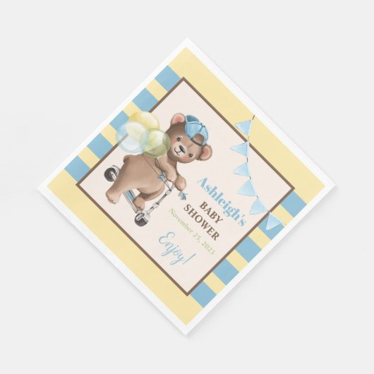 Teddy Bear on Scooter, Striping Baby Shooter Serviette (Ecke)