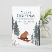 Teddy Bear on Snow Sled Frohe Weihnachten (Stehend Vorderseite)
