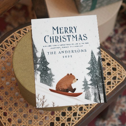 Teddy Bear on Snow Sled Frohe Weihnachten