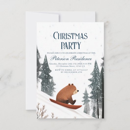 Teddy Bear on Snow Sled Weihnachtsgebäck Party Einladung (Vorderseite)