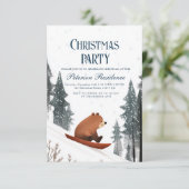 Teddy Bear on Snow Sled Weihnachtsgebäck Party Einladung (Stehend Vorderseite)
