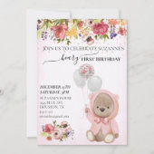 Teddy Bear One Birthday Pink Girl Einladung (Vorderseite)