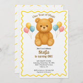 Teddy Bear One Year of Magic First Birthday Einladung (Vorne/Hinten)
