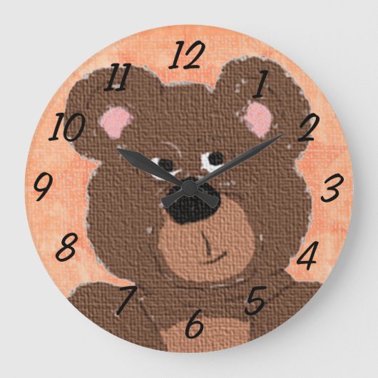 Teddy Bear (orange) Große Wanduhr (Vorderseite)