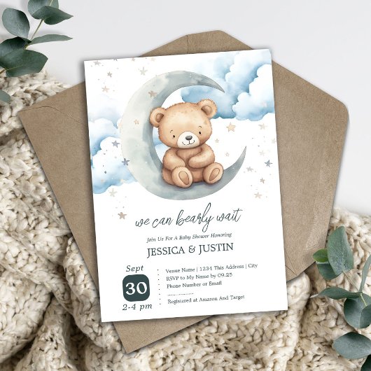Teddy Bear Over the Moon Baby Shower Einladung