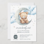 Teddy Bear Over the Moon Baby Shower Einladung (Vorderseite)
