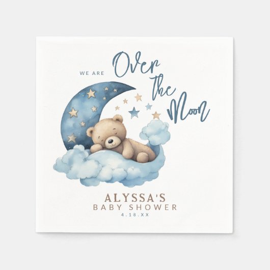 Teddy Bear Over the Moon Baby Shower Serviette (Vorderseite)
