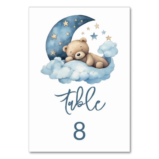 Teddy Bear Over the Moon Baby Shower Tischnummer (Rückseite)
